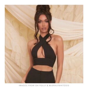 Oh Polly | Self Made Cross Neck Crop Top - Black